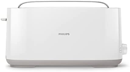 Philips Grille-pain - Fente Grande, 8 Réglages, Réchauffe-Viennoiseries, Décongélation, Parois Froides, Surélévation, Arrêt Automatique, Blanc (HD2590/00) Fiche Technique et Prix au Maroc