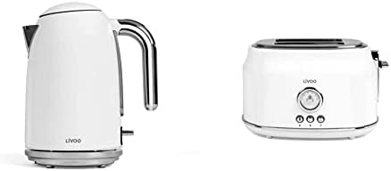 Livoo DOD180W Bouilloire, 2200 W, 1.7 liters & LIVOO Feel good moments - Grille-pains rétro 2 fentes DOD181 Blanc Fiche Technique et Prix au Maroc