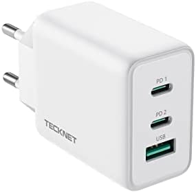 TECKNET Chargeur USB C GaN 65W Chargeur Rapide avec 3 Port,PD 3.0 Chargeur Secteur Compatible avec MacBook Pro/Air/ThinkPad T490,iPad Pro/Air， iPhone 14 Pro Max/Pro/13/12/11 etc Fiche Technique et Prix au Maroc
