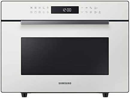 Micro-ondes Samsung en verre design avec fonction vapeur et plaque de brunissage, couleur porcelaine, 35 litres, 7 vitesses Fiche Technique et Prix au Maroc