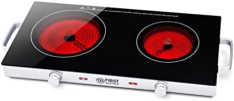 TZS First Austria Plaque de Cuisson Electrique Vitrocéramique Mobile, Réchaud d'appoint 2 Foyers 20 et 16,5 cm de Diamètre, Plaque Chauffante 2800 W, Chauffe Rapide 300°C en 30 s Fiche Technique et Prix au Maroc