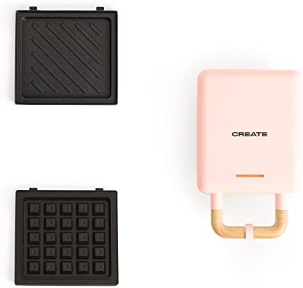 CREATE / STONE 2 IN 1 STUDIO / Sandwich grill et gaufrier à plaques interchangeables Rose pastel / 600W, sans BPA, 1 grillé, ouverture 105º Fiche Technique et Prix au Maroc