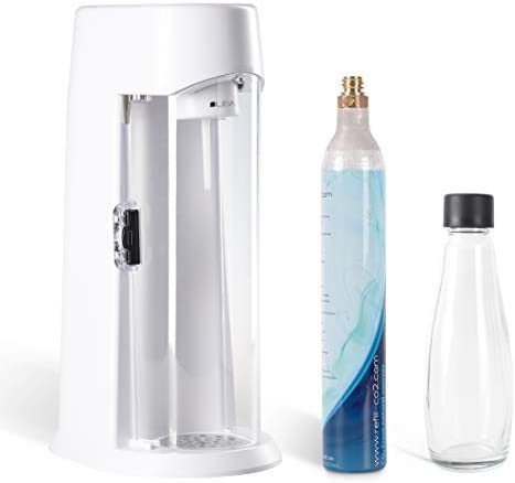 Levivo Machine à Soda WATER Fournie avec Bouteille en Verre et Cylindre de CO2, Adapté pour les Cylindres de CO2 0,6 L et 1,2 L met fin au Transport des Caisses, Blanc Fiche Technique et Prix au Maroc