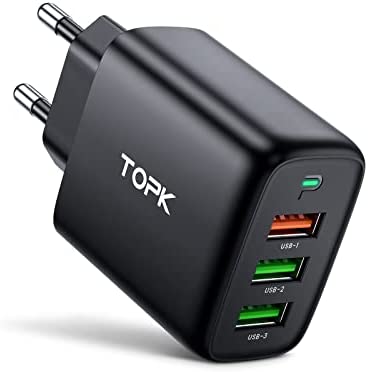 Chargeur USB 3 Ports, TOPK Adaptateur de Charge 12W+18W avec connexions Multiples Chargeur de téléphone QC3.0 pour Les déplacements Prise Chargeur USB Fiche Technique et Prix au Maroc