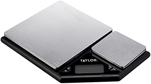 Taylor Pro Balances de Cuisine Numériques avec Design de Pesage à Double Plate-Forme, Standard Professionnel avec Précision et Fonction Tare, Acier Inoxydable Brossé Noir / Argent, Capacité 5 kg Fiche Technique et Prix au Maroc