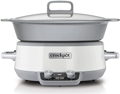 Crockpot CSC027X Mijoteuse Sauteuse électrique programmable avec revêtement antiadhésif DuraCeramic et minuterie numérique, Capacité 6L (7-8 personnes), 1100W, Blanche Fiche Technique et Prix au Maroc