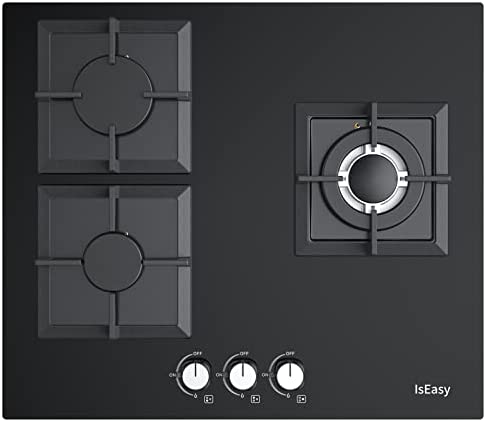 Plaque à Gaz 3 Feuxs Encastrable, Plaque de Cuisson Gaz 3 Feuxs Verre Noir, Grille Fonte - Gaz ville et bouteille Fiche Technique et Prix au Maroc