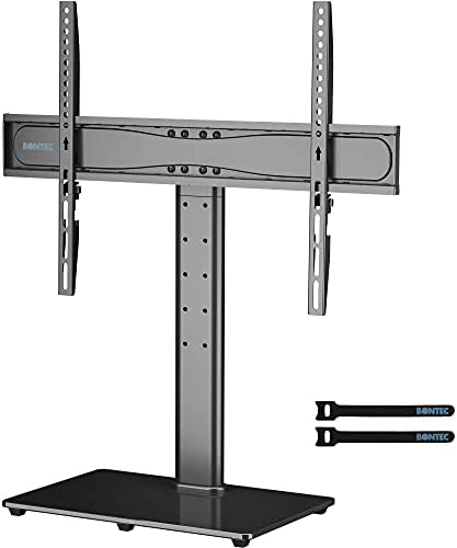 BONTEC Support TV sur Pied Universel pour Téléviseurs LCD/LED/Plasma 32-65 Pouces Meuble TV Réglable en Hauteur avec Base en Verre Trempé de 8 mm - Capacité de Charge 45 kg et Max VESA 600x400 mm Fiche Technique et Prix au Maroc