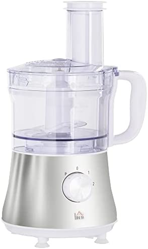 HOMCOM Robot de cuisine multifonctions compact capacité 1 litre 500 W hache, mixe, tranche, râpe, 2 vitesses et bouton pulse Fiche Technique et Prix au Maroc