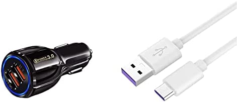 HORJOR Chargeur de Voiture USB, Chargeur de Voiture Rapide, 2 Ports 3.0 Chargeur Allume-Cigare USB & PremiumCord Câble de Charge Rapide USB-C, 1 m, Charge Super Rapide de 5A, Blanc, 1 m Fiche Technique et Prix au Maroc