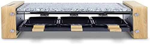 H.Koenig Appareil à raclette Multifonction 6 personnes WOD6, Professionnel, 900W, Raclette fromage, Fondue, Pierre Granit et bois naturel, Plaque Amovible, Accessoires 6 poêlons & 6 spatules en bois Fiche Technique et Prix au Maroc
