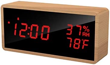 Réveil Électronique, Réveil Numérique en Bois avec 3 Réglages d'Alarme et Contrôle Sonore, Horloge Numérique Alimenté par USB avec Affichage LED Rouge de l'Heure, de la Température et de l'Humidité Fiche Technique et Prix au Maroc