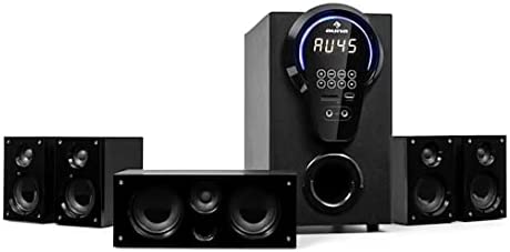AUNA Areal 525 DG Système Surround 5.1 canaux - système Home cinéma, Puissance:125 W RMS, Caisson de Basses 5, 25", 4 x Satellites, 1 x Central, Fonction Bluetooth, Port USB/SD, entrée AUX - Noir Fiche Technique et Prix au Maroc