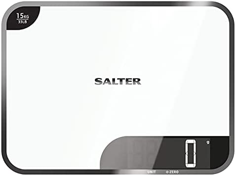 Salter 1079 WHDR Max Balance de Cuisine Électronique, Design Grande Plateforme Planche à Découper, Affichage Facile à Lire, Ajouter & Peser, Haute Capacité 15KG, Mesures Liquides, Blanc/Noir Fiche Technique et Prix au Maroc