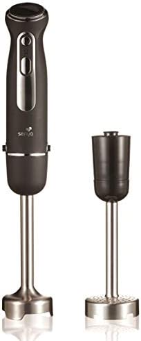 SENYA mixeur plongeant multifonction avec pied presse purée, mixeur soupe anti-éclaboussures, 600W finition Soft Touch, acier inoxydable, noir Inox, SYCP-M046 Fiche Technique et Prix au Maroc