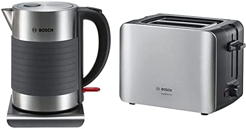Bosch Electroménager TWK7S05 Bouilloire, 2200 W, 1.7 liters, Gris & TAT6A913 Grille-Pain compact Comfort Line, centrage du pain automatique, fonction décongélation, 1090 W, acier inoxydable/noir Fiche Technique et Prix au Maroc