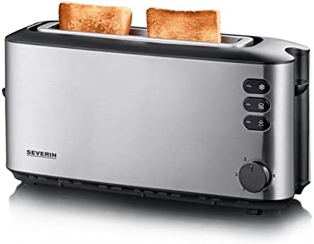 SEVERIN Grille-pain automatique 1 000 W, Toaster compact 1 fente jusqu'à 2 tranches, Grille-pain électrique avec réglage du degré de brunissage & fonction décongélation, inox/noir, AT 2515 Fiche Technique et Prix au Maroc