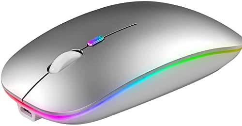 Souris sans fil renforcée, souris Bluetooth rechargeable pour MacBook Pro/Air,LED double mode (USB 2.4 GHz + Bluetooth 5.2),Souris silencieuse avec adaptateur USB C (argent) Fiche Technique et Prix au Maroc
