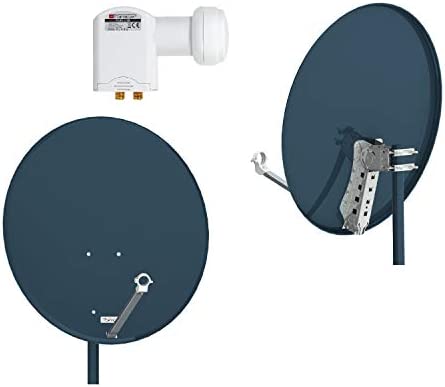 RED OPTICUM QA80 Antenne Satellite 80 cm, Acier - Anthracite, avec 2 Pinces de Fixation de mât + Twin LNB LTP-04H 9079 Fiche Technique et Prix au Maroc