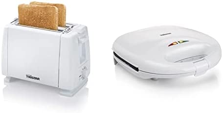 Tristar Br-1009 Grille-pain, 650 W, Métal, 2 fentes, Blanc [Classe d'efficacité énergétique A] & Appareil à croque-monsieur Tristar SA-3050 – Avec plaques de gril – Puissance de 750 W Fiche Technique et Prix au Maroc