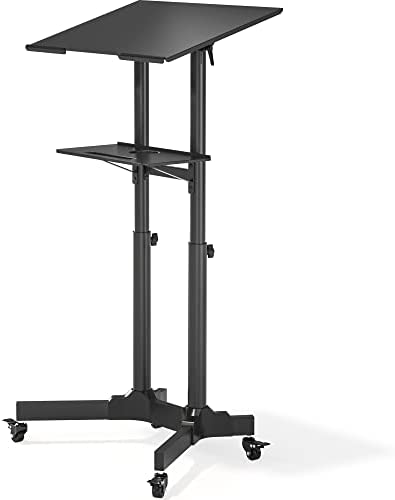 BONTEC Bureau Informatique Table Ordinateur Portable Mobile Réglable en Hauteur, Bureau Debout à roulettes, Poste de Travail Mobile/Chariot de Présentation/Ergonomique Plateforme Supérieure Inclinable Fiche Technique et Prix au Maroc