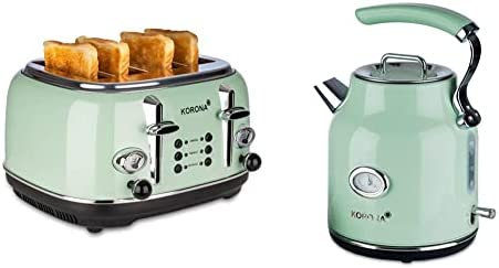 Korona 21676 Grille-Pain| 4 Tranches | Crème | Indicateur de Niveau de Grillage | Décongeler, Griller, Réchauffer | 1630 W | Fixation du Pain & Retro 20665 Bouilloire sans fil menthe Fiche Technique et Prix au Maroc