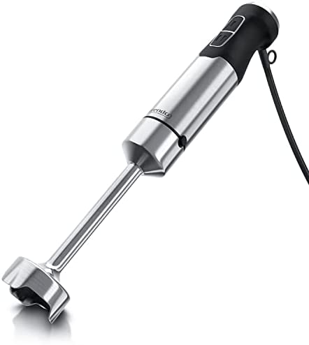 Arendo - Mixeur plongeant en Acier Inoxydable de 1000 W, Mixeur à main à 4 lames en Inox, Mélangeur Manuel Mixeur à immersion, Vitesses réglables, Bouton Turbo, Pied amovible, Modèle MIKO Acier Brossé Fiche Technique et Prix au Maroc