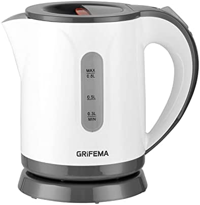 GRIFEMA GC1001 Bouilloire Électrique 0,8L/1100W Puissance Ébullition Chauffage Rapide, Filtre Anti-Calcaire Amovible et Lavable, Niveau d'Eau Visible et Arrêt Automatique, Socle sans Fil pour Ranger Fiche Technique et Prix au Maroc