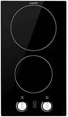 Klarstein EasyCook Domino, Table de cuisson vitrocéramique, encastrable, 29 cm, 2 zones de cuisson : 1 x 1800W et 1 x 1200W, 2 boutons rotatifs doux, réglage en continu, voyants lumineux Fiche Technique et Prix au Maroc
