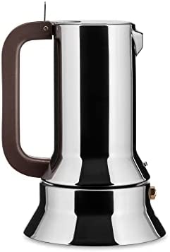 Alessi 9090/3 Cafetière Espresso en Acier Inoxydable 18/10 Brillant, Fond en Acier Magnétique Compatible avec la Cuisson Par Induction, 3 Tasses, Marron Fiche Technique et Prix au Maroc