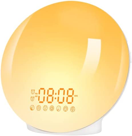 Reveil Lumineux, Simulateur D'Aube Fluorescente Avec Double Alarme Et Fonction Snooze 20 Niveaux De Luminosité Et 7 Couleurs 7 Bruits Blancs RéVeil Lumineux, Radio Reveil Lumineux Gift (Bleu Clair) Fiche Technique et Prix au Maroc