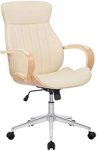 CLP Fauteuil de Bureau Melilla avec Coque en Bois Et Revêtement Similicuir I Chaise De Bureau Dossier Assise Rembourrés I Piètement Métal, Couleur:Nature/crème Fiche Technique et Prix au Maroc