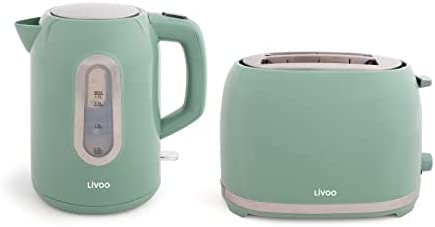 Livoo, Set Petit Déjeuner DOD160RC, composé d’une Bouilloire et d’un Grille-Pain assortis, couleur vert-sauge, Puissance 1850-2200W/700-850W Fiche Technique et Prix au Maroc