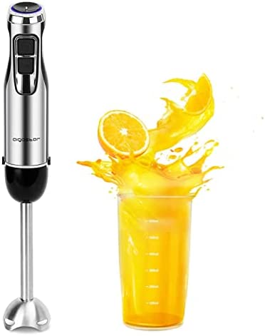 Aigostar Mixmaster - Mixeur Plongeant 1000 W, 4 Lames en Acier Inoxydable. 6 Vitesses et Fonction Turbo, Comprend une Tasse à Mesurer de 600 ml, Sans BPA, Noir. Fiche Technique et Prix au Maroc