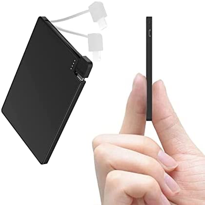 Auskang Power Bank avec câble, très Mince et Ultra léger et très Petit - Format Carte de crédit, 2500mAh Mini Batterie Externe, Slim Batterie de Secours Chargeur Portable, Uniquement pour iPhone Fiche Technique et Prix au Maroc