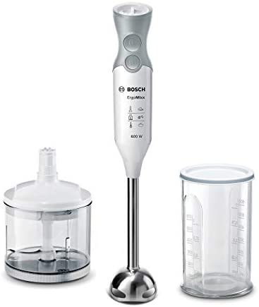 Bosch Mixeur Plongeant ErgoMixx MSM66120 – Mélangeur ultra puissant pour les usages intenses – Puissance de 600 W – Mini-hâchoir inclus – Couleur : Blanc/Gris Fiche Technique et Prix au Maroc