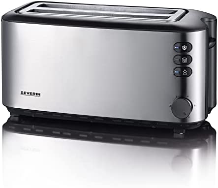 SEVERIN Grille-pain automatique 1 400 W, Toaster compact 2 fentes jusqu'à 4 tranches, Grille-pain électrique avec réglage du degré de brunissage & fonction décongélation, inox/noir, AT 2509 Fiche Technique et Prix au Maroc