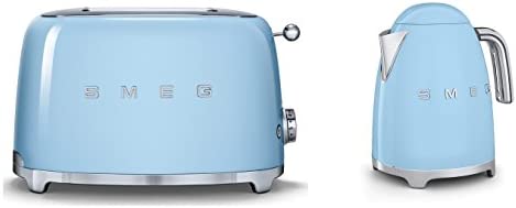 Smeg TSF01PBUK KLF01PBUK | Ensemble de grille-pain et bouilloire 2 tranches style rétro des années 50 Bleu pastel Fiche Technique et Prix au Maroc