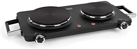 Klarstein Cookorama double plaque de cuisson électrique : 2250W, plaques de cuisson en fonte: 150/180 mm Ø, contrôles lumineux, poignées, 5 niveaux, plaque de cuisson, camping, noir Fiche Technique et Prix au Maroc