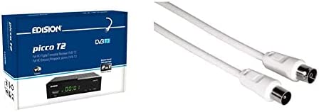 EDISION Picco T2, TNT Récepteur DVB-T/T2, Full HD, WiFi Support, 2in1 IR Remote Control, LED Display, Noir & Hama Câble d'antenne, Coax mâle - Coax Femelle, 75dB, Blanc, 3,00m Fiche Technique et Prix au Maroc