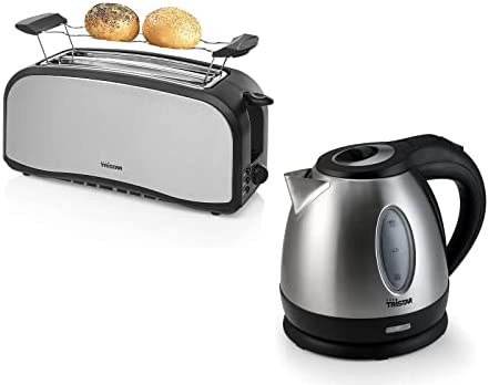 Ensemble de petit-déjeuner design en acier inoxydable - Bouilloire 1,2 l 1500 W et grille-pain 4 pièces - 2 longues fentes - 1400 W Fiche Technique et Prix au Maroc