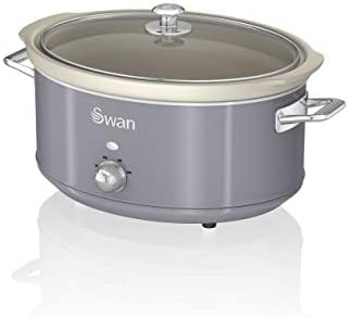 Swan Retro SF17031GRN Mijoteuse, Récipient de Cuisson Amovible de 6,5 Litres, Slow Cooker, Céramique Antiadhésive sans PFOA ni PTFE, 3 Niveaux de température, Design Vintage, Gris, 320W Fiche Technique et Prix au Maroc