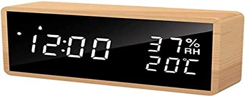 Flysocks Réveil Numérique Bois, Horloge Numérique avec 3 Réglages d'Alarme, Réveil Électronique Alimenté par USB Réveil Snooze Affichage LED de l'Heure, de la Température et de l'Humidité, Blanc Fiche Technique et Prix au Maroc