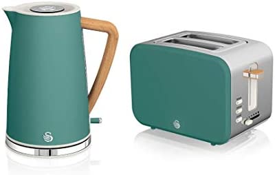 Swan Nordic Set Desayuno Bouilloire sans fil 1,7 L 2200 W Grille-pain à fente large 2 tranches 3 fonctions Design moderne Effet bois Vert Fiche Technique et Prix au Maroc