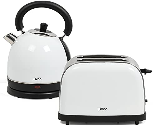 Set petit-déjeuner avec grille-pain, bouilloire électrique rétro Blanc 1,8 l 1800 W – 2 tranches grille-pain en acier inoxydable 900 W Thermostat 5 niveaux Fiche Technique et Prix au Maroc