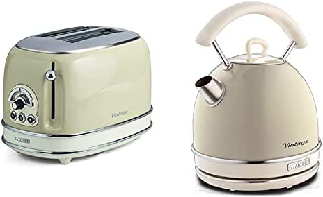 Ariete Vintage 155 Grille-Pain design 2 Tranches avec Pince, 6 Niveaux de Grillage, Beige Pastel & Vintage 2877 Bouilloire Électrique Design, 2000 W, 1,7 L, en Acier Inoxydable, Beige Pastel Fiche Technique et Prix au Maroc