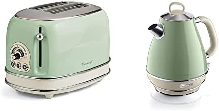 Ariete Vintage 2869 Bouilloire Électrique en Acier Inoxydable, 1,7 L, Vert Pastel & Ariete Vintage 155 Grille-Pain 2 Tranches, 810 Watts, 6 Niveaux de Grillage, Vert Pastel Fiche Technique et Prix au Maroc