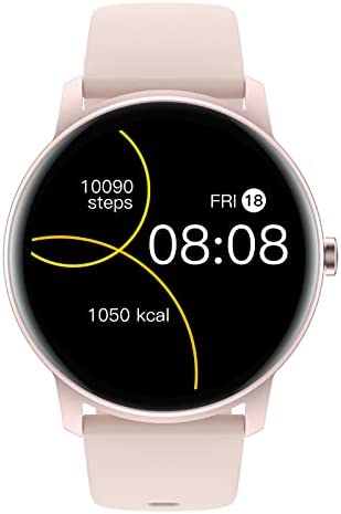 RIVERSONG Montre Connectée Femme, Ronde Smartwatch Sport Moniteur de Fréquence Cardiaque Sommeil, Bracelet Intelligent Fitness Tracker d'Activité Étanche IP68 Compatible Android iOS, Motive 3C Rose Fiche Technique et Prix au Maroc