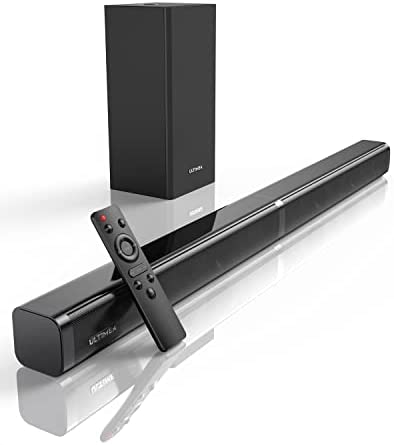 ULTIMEA Barre de Son TV 120dB, 2.1 Barres de Son avec Caisson de Basses, Bluetooth Barre de Son Détachable, 5 EQ Mode, Barre de Son TV Plate Marche avec Optique/AUX/USB/SD Surround Sound Home Cinéma Fiche Technique et Prix au Maroc