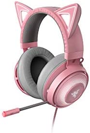 Razer Kraken Kitty Edition - Casque USB avec oreilles de chat compatible Chroma (Oreilles de chats illuminées par Razer Chroma, Microphone avec annulation active du bruit, THX Spatial Audio) Quartz Fiche Technique et Prix au Maroc